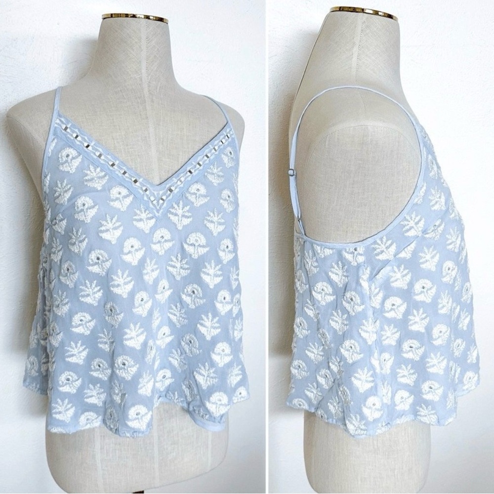 Anthropologie | Leifsdottir Light Blue Embroidered Mirror Cropped Top (10)